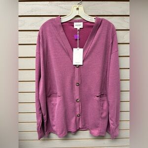 ANDREE BY UNIT Mauve Waffle-Knit Button Cardigan
